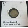 Image 1 : 1340. 1851 U.S. Three Cent Silver. VG.