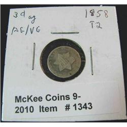 1343. 1858 U.S. Three Cent Silver. Fair-AG