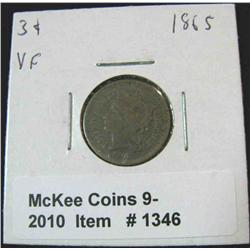 1346. 1865 U.S. Three Cent Nickel. VF 20.