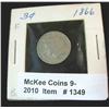 Image 1 : 1349. 1866 U.S. Three Cent Nickel. F-12.