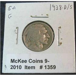 1359. 1938 D/S Buffalo Nickel. G-4.