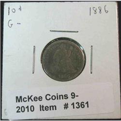 1361. 1886 P Liberty Seated Dime. G-4.