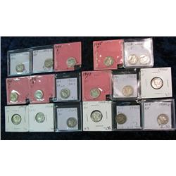 1370. 1940-45 P, D, & S Mercury Dime Set. All EF-AU. (18 pcs.)