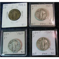 1376. 1926S, 27P, 28P, & 29P Standing Liberty Quarters. VG-F