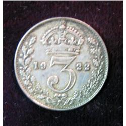 1393. 1922 Great Britain Three Pence. EF 40.