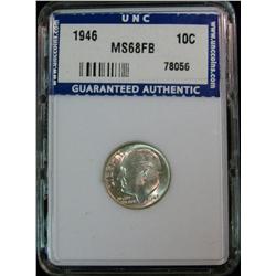 1399. 1946 P Roosevelt Dime. Slabbed MS 68FB.