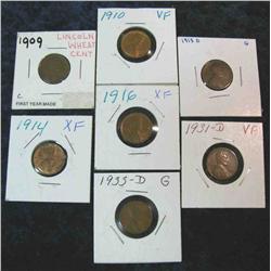 1426. 1909P VF, 10P VF, 13D G, 14P EF, 16P EF, 31D VF, & 33D G Cents.