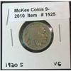 Image 1 : 1525. 1920 S Buffalo Nickel. VG-8. Semi-keydate.