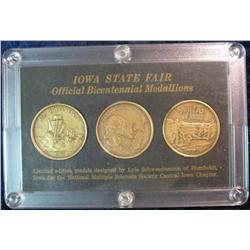 1589. Three-Piece Iowa State Fair Official Bicentennial Medallion Set.