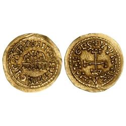 Visigothic Coins - Triente. EGICA y VITIZA (694-702). ELVORA (Lusitania). Anv.: INDINMN EGIC. Rev.: 