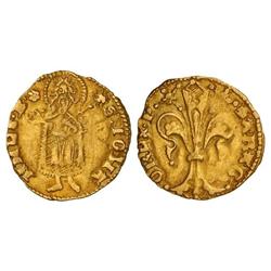 Medieval Coins: Catalonia-Aragón - 1/2 Florí. PERE III. PERPINYÀ. Anv.: S.IOHA-NNES.B. Marca: rosa d