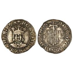 Medieval Coins: Catalonia-Aragón - 1/2 Real. FERRAN II. ARAGÓN. Anv.: FERDINANDVS:DEI:G:REX. Efigie 