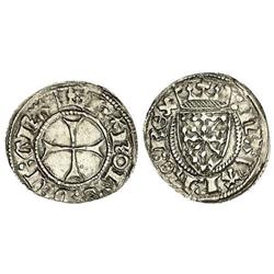 Medieval Coins: Kingdom Of Navarre - 1/2 Gros. CARLOS EL NOBLE (1387-1425). Anv.: Corona KAROLVS:DEI