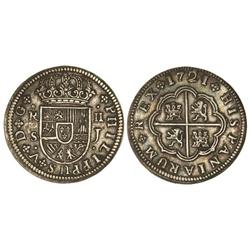 Spanish Monarchy: Philip V - 2 Reales. 1721. SEVILLA. J. Cal-1423. EBC-. 