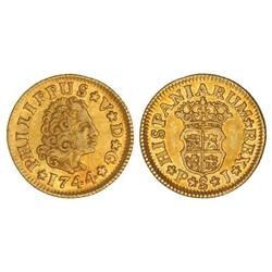 Spanish Monarchy: Philip V - 1/2 Escudo. 1744. SEVILLA. P.J. Brillo original. RARA ASÍ. Cal-586. EBC