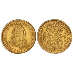 Spanish Monarchy: Philip V - 4 Escudos. 1740/39. MÉXICO. M.F. MUY RARA. Cal-246 Var. sobrefecha. MBC