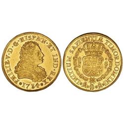 Spanish Monarchy: Philip V - 8 Escudos. 1734. MÉXICO. M.F. Rev.: Punto encima ensayador. Restos de b