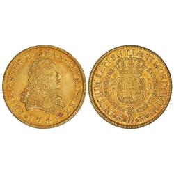 Spanish Monarchy: Philip V - 8 Escudos. 1745. MÉXICO. M.F. Pátina y restos de brillo. RARA. Cal-141;