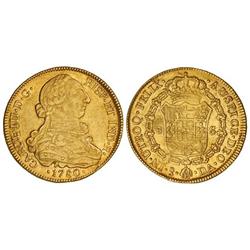 Spanish Monarchy: Charles Iii - 8 Escudos. 1780. SANTIAGO. D.A. Restos de brillo original. (Acuñació