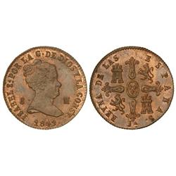 Spanish Monarchy: Elisabeth Ii - 8 Maravedís. 1849. JUBIA. Pátina y brillo originales. Cal-487. EBC+