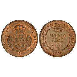 Spanish Monarchy: Elisabeth Ii - 1/2 Real (5 Décimas). 1850. SEGOVIA. Restos de pátina y brillo orig