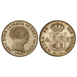 Spanish Monarchy: Elisabeth Ii - 4 Reales. 1853. BARCELONA. Pátina y brillo originales. Cal-273. SC.