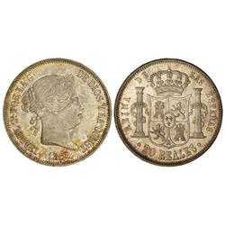 Spanish Monarchy: Elisabeth Ii - 20 Reales. 1862. MADRID. Restos de brillo original. Bonita pátina i