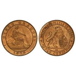 Peseta System: Provisional Government And I Republic - 5 Céntimos. 1870. BARCELONA. O.M. Pátina y co