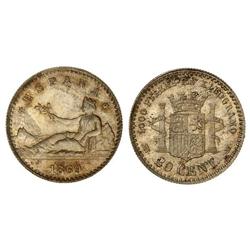 Peseta System: Provisional Government And I Republic - 20 Céntimos. 1869 (*6-9). S.N.-M. Pleno brill
