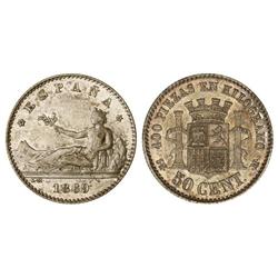 Peseta System: Provisional Government And I Republic - 50 Céntimos. 1869 (*18-69). S.N.-M. Gran part