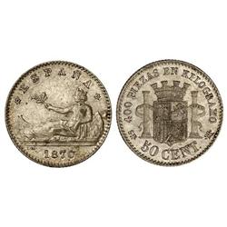 Peseta System: Provisional Government And I Republic - 50 Céntimos. 1870 (*7-0). S.N.-M. Restos de b