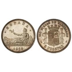 Peseta System: Provisional Government And I Republic - 2 Pesetas. 1869 (*18-69). S.N.-M. Pátina y br