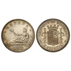 Peseta System: Provisional Government And I Republic - 2 Pesetas. 1870 (*18-73). D.E.-M. Brillo orig