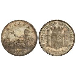 Peseta System: Provisional Government And I Republic - 5 Pesetas. 1870 (*18-70). S,.N.-M. Pátina y b