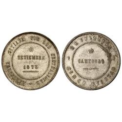 Peseta System: Cantonal Revolution - 5 Pesetas. 1873. CARTAGENA. 27,81 grs. Brillo original. Anverso