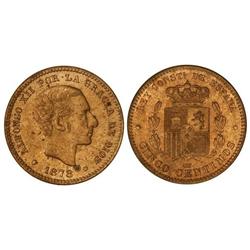Peseta System: Alfonso Xii - 5 Céntimos. 1878. BARCELONA. O.M. Color y brillo originales. (Manchitas