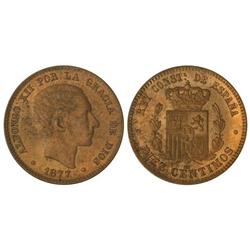 Peseta System: Alfonso Xii - 10 Céntimos. 1877. BARCELONA. O.M. Brillo original. (Manchitas). BONITA