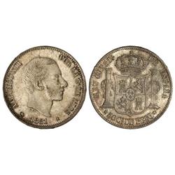 Peseta System: Alfonso Xii - 50 Centavos de Peso. 1881. MANILA. Pátina y brillo originales. (Pequeño