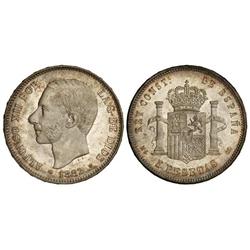 Peseta System: Alfonso Xii - 5 Pesetas. 1882 (*18-82). M.S.-M. Bonita pátina. Pleno brillo original.