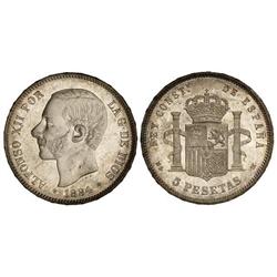 Peseta System: Alfonso Xii - 5 Pesetas. 1884 (*18-84). M.S.-M. Pátina y brillo originales. BONITA PI