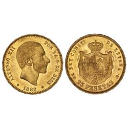 Peseta System: Alfonso Xii - 25 Pesetas. 1882/1 (*18-82). M.S.-M. Restos de brillo. (Pequeños golpec