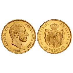 Peseta System: Alfonso Xii - 25 Pesetas. 1885 (*18-85). M.S.-M. Brillo original. (Ínfimos golpecitos