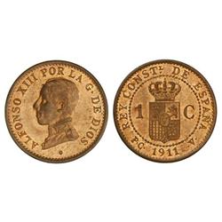 Peseta System: Alfonso Xiii - 1 Céntimo. 1911 (*1). P.C.-V. Bonita pátina. SC. 