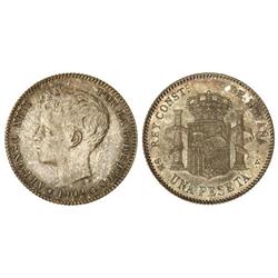 Peseta System: Alfonso Xiii - 1 Peseta. 1902 (*19-02). S.M.-V. Pátina. EBC. 