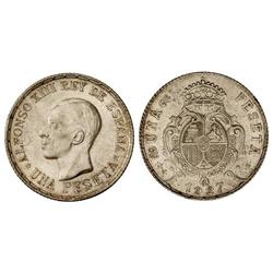 Peseta System: Alfonso Xiii - Prueba no adoptada 1 Peseta. 1927. P.C.-S. 5,05 grs. AR. Ø 23 mm. Bust