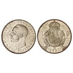 Peseta System: Alfonso Xiii - Prueba no adoptada 1 Peseta. 1927 (*19-27). 5,04 grs. AR. Ø 23 mm. Bus