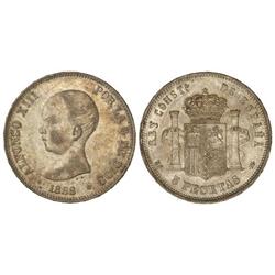 Peseta System: Alfonso Xiii - 5 Pesetas. 1888 (*18-88). M.P.-M. Bonita pátina original. EBC. 