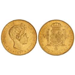 Peseta System: Alfonso Xiii - 100 Pesetas. 1897 (*18-97). S.G.-V. Restos de brillo original. (Pequeñ