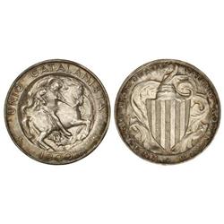 Peseta System: Catalonian Union - 1 Peseta. 1900. BARCELONA. AR. Restos de pátina irisada. EBC. 