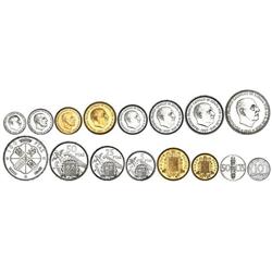 Peseta System: Estado Español - Serie 8 monedas 10 Céntimos a 100 Pesetas. (*69). Tira de la F.N.M.T